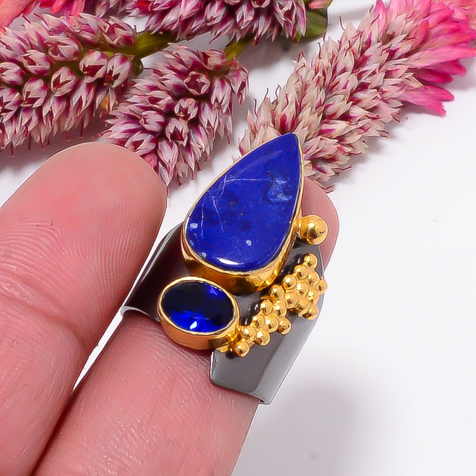 Natural Lapis Lazuli, Blue Sapphire 925 Sterling Silver Ring s.8.5 Sku44