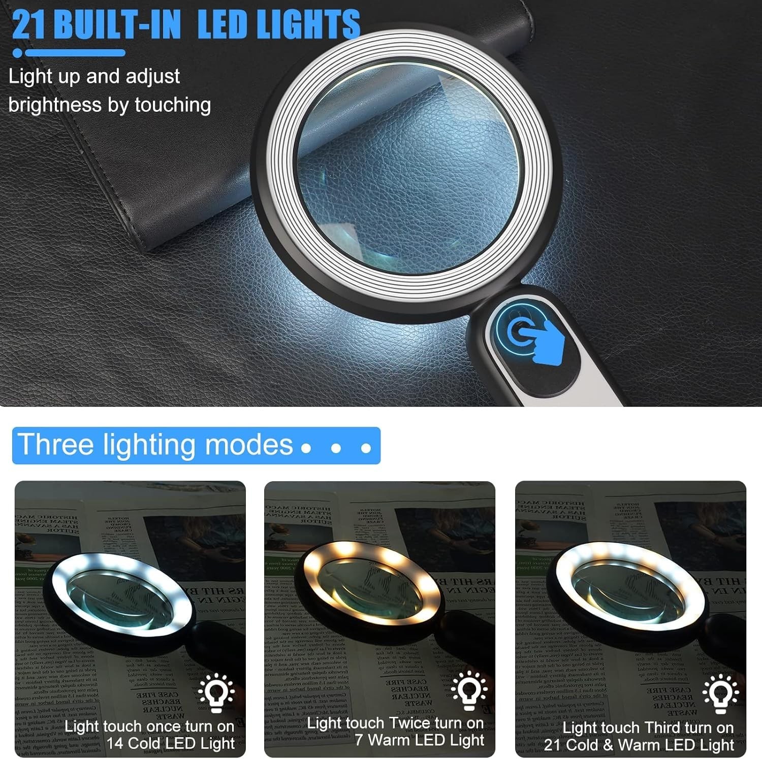 Rechargeable Magnifying Glass with Light, 30X 4.7IN Handheld Large Lightweigh…