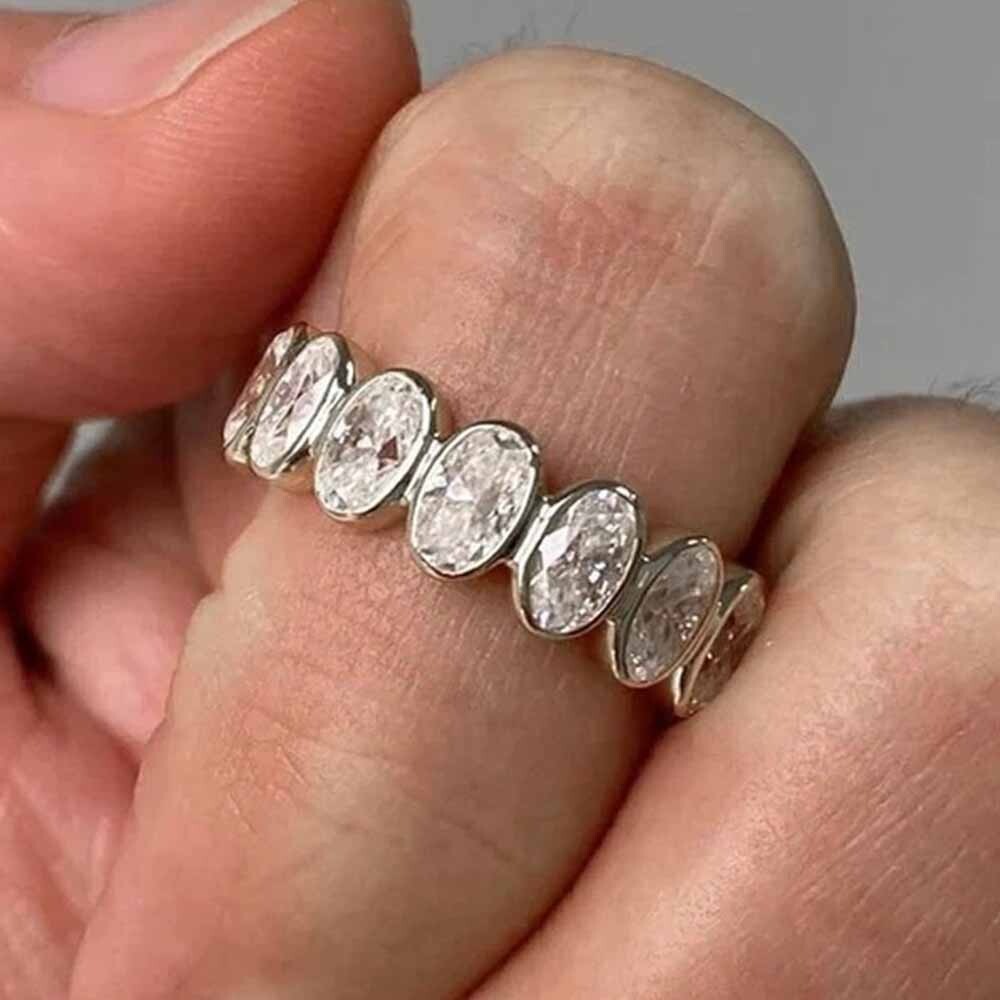 7.89CTW Oval Moissanite Full Eternity Wedding Band Ring In 14k White Gold Plated