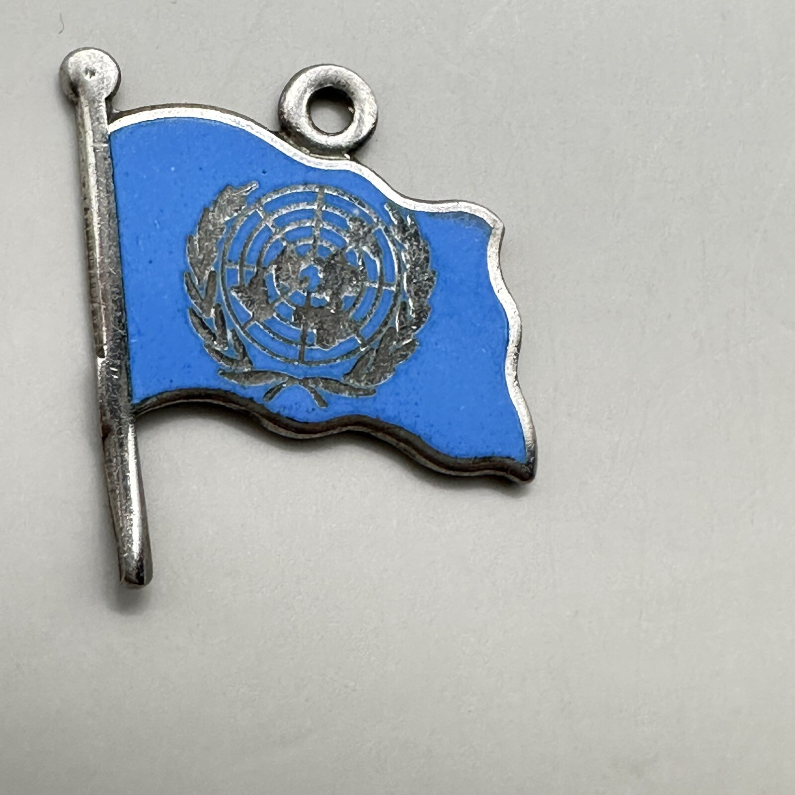United Nations UN Flag Pendant Charm Insignia Sterling Silver Light Blue Enamel
