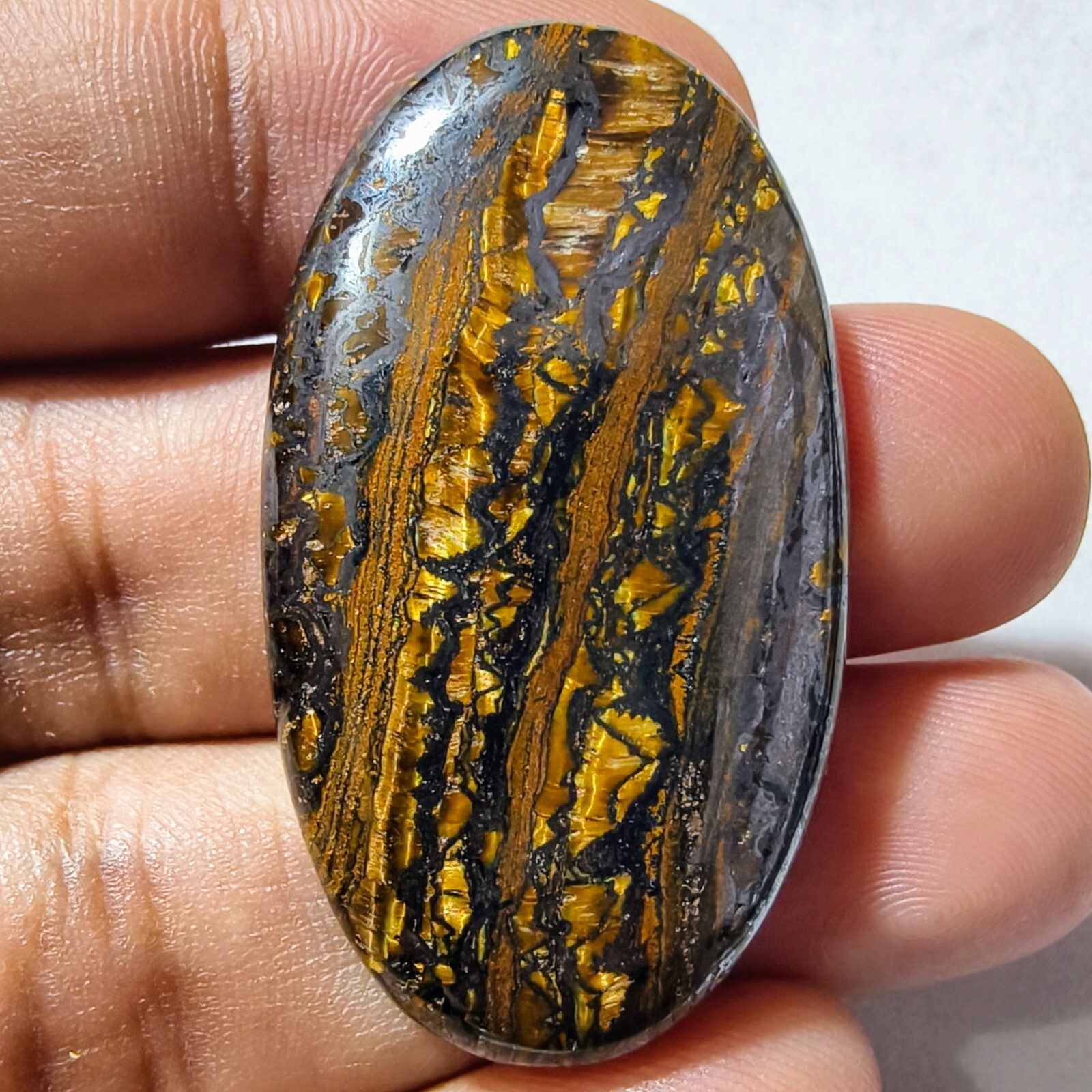 75 Cts Natural Iron Tiger Eye Cabochon Gemstone For Jewelry 43.5×24.6×6.4 MM