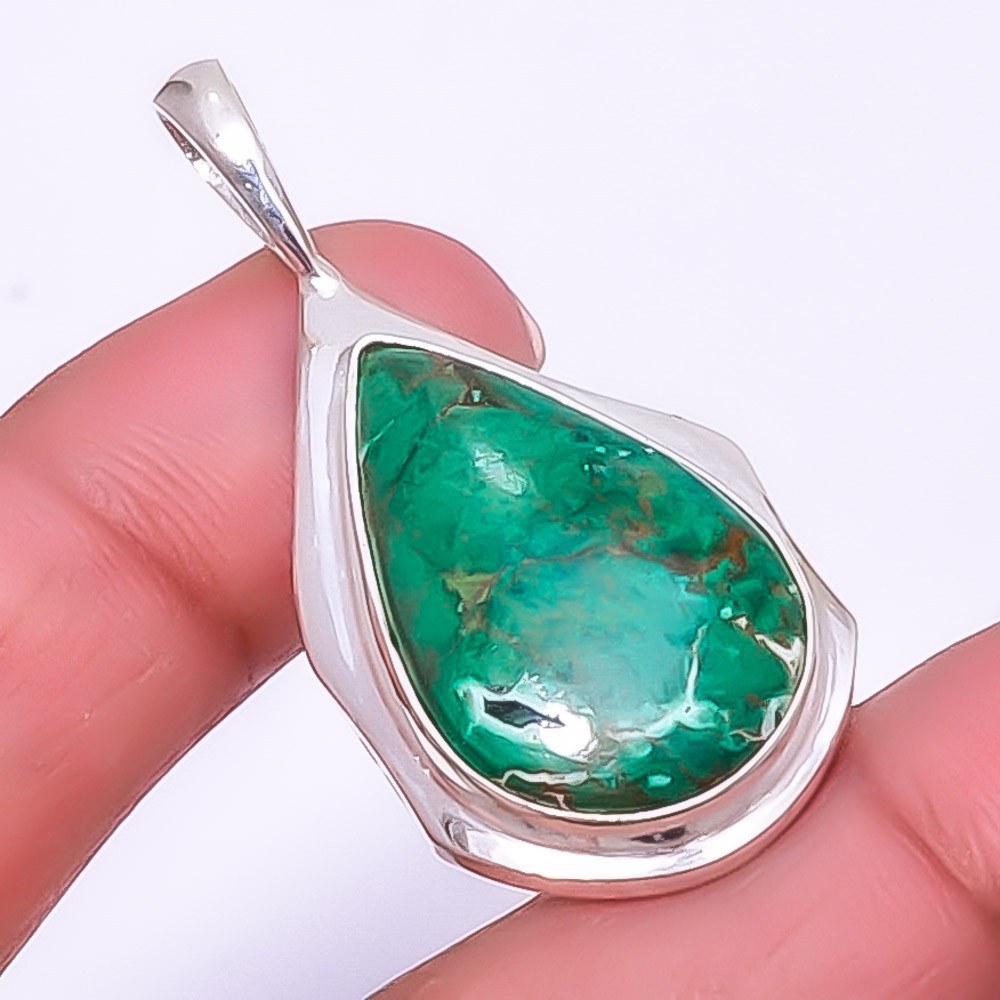 Cuprite Chrysocolla – Africa Gemstone 925 Silver Plated Pendant 1.76″ A362
