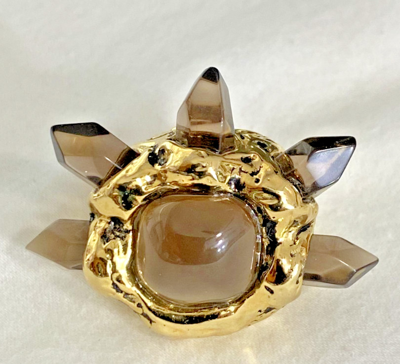 Bloomingdales Designer M Signed Gold-Tone (Smoky Quartz?) Ring, Size 7 1/2, NOS