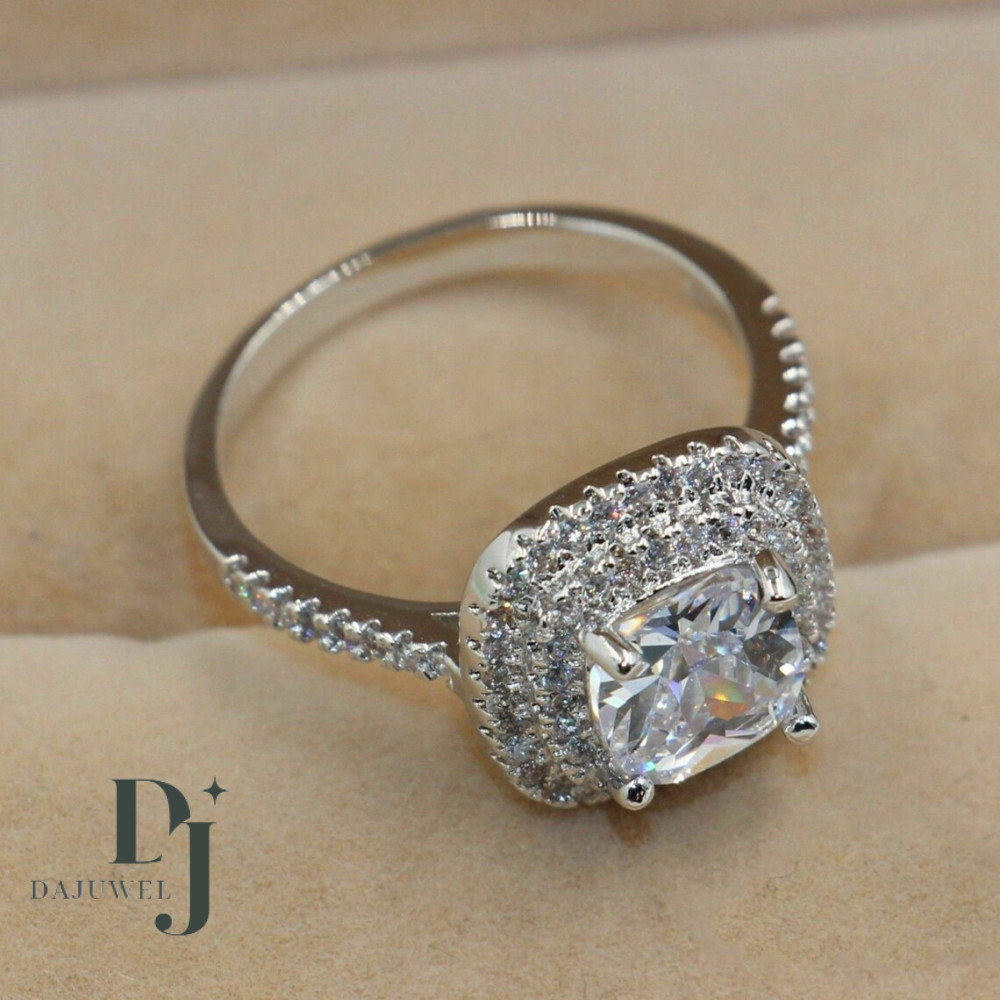 2.50 CT Cushion Cut Moissanite Double Halo Engagement Ring Solid 14K White Gold