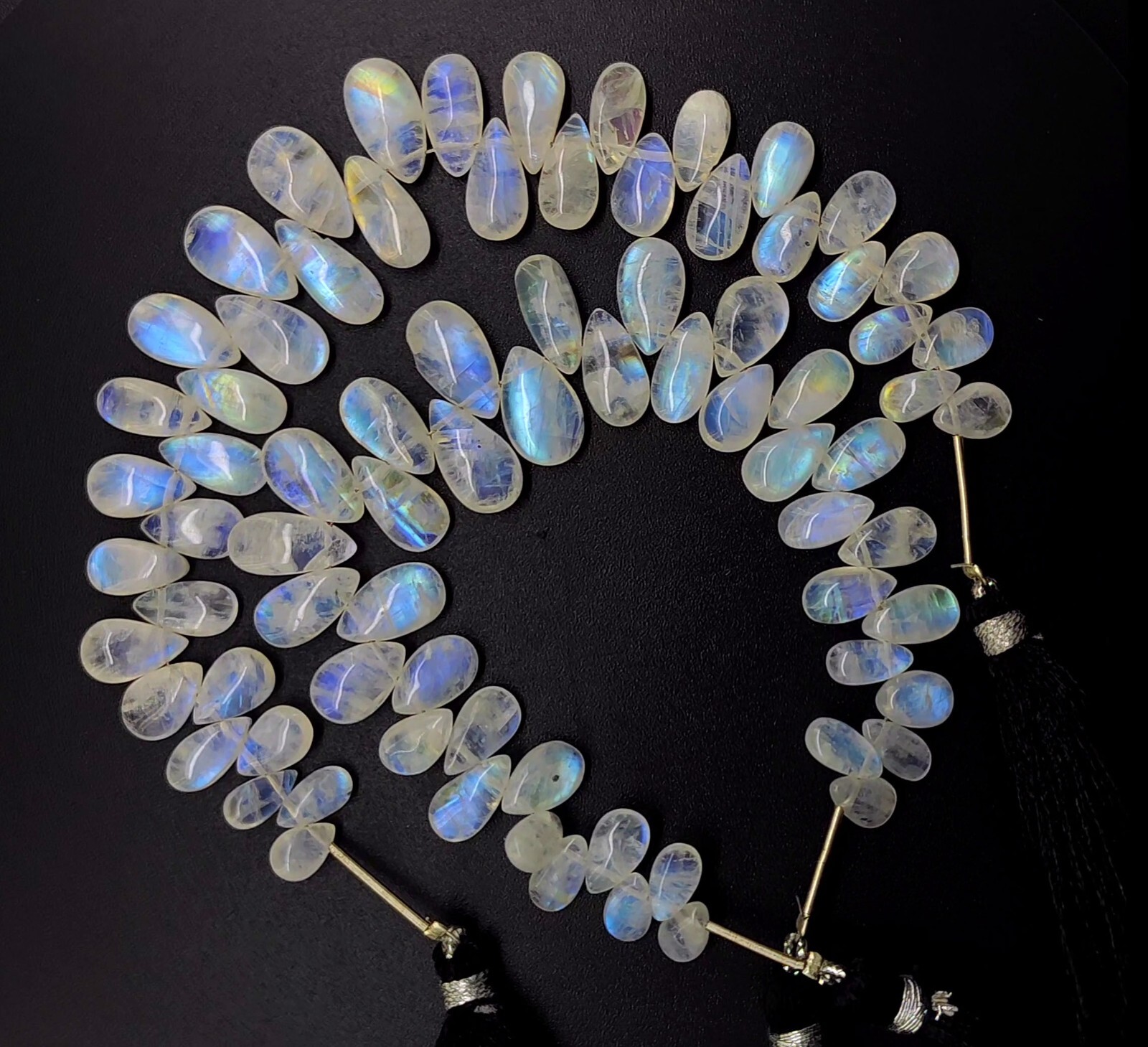 Blue Fire Rainbow Moonstone 8×5 to 13×7 mm Size Smooth Pear Beads 6″ Strand