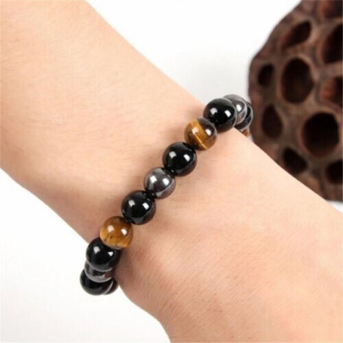 2 PCS Tiger Eye Natural Stone Obsidian 8mm Beaded Bracelet Men Women Jewelry