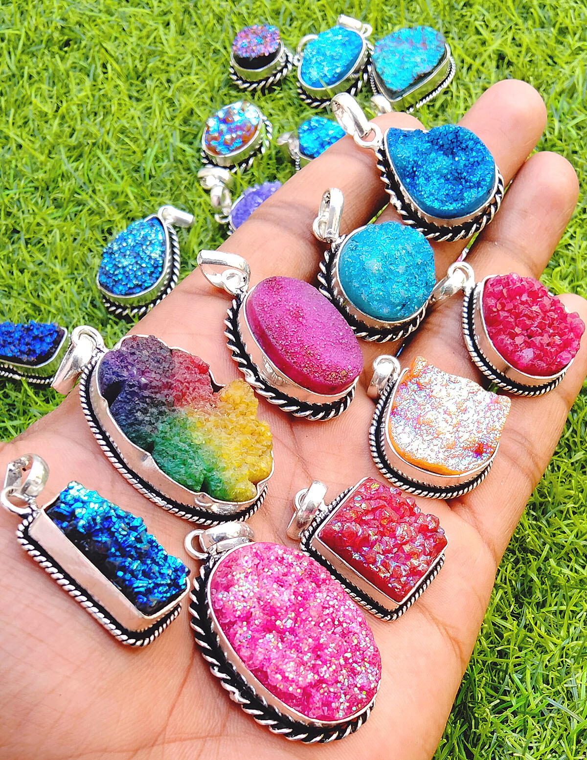 Titanium Druzy Gemstone 925 Sterling Silver Plated Wholesale Lot Gifted Pendants
