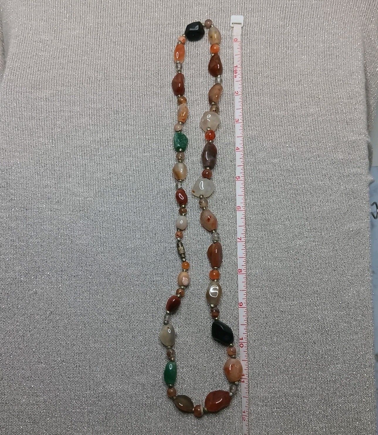 Vtg Natural Stone Beggars Necklace Boho Hippie Earthy Statement 24″ 93g