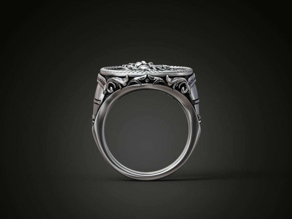 Oxidized Men’s Saint George & The Dragon 925 Sterling Silver Statement Rings