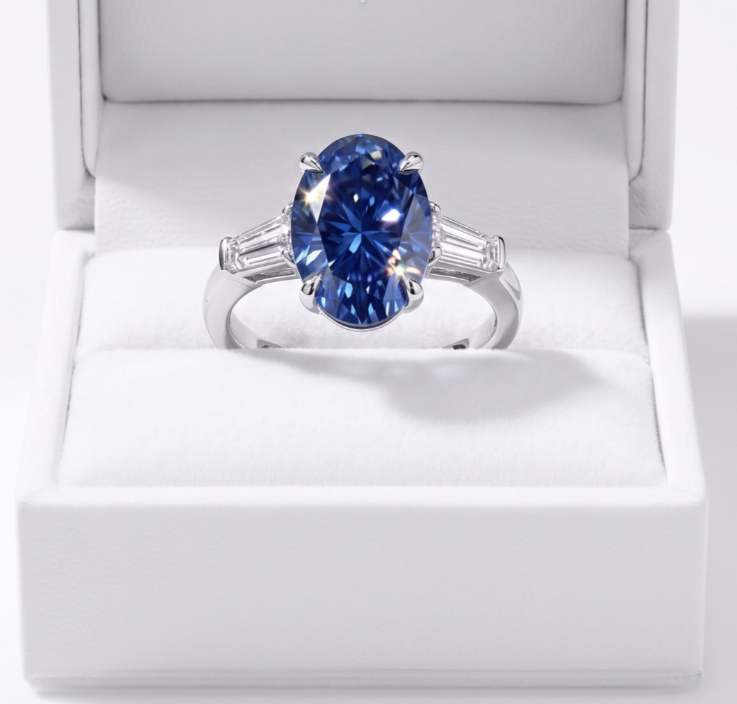 8.00 Ct Certified Oval Shape Blue Natural Diamond Ring VVS1 White Gold Finish