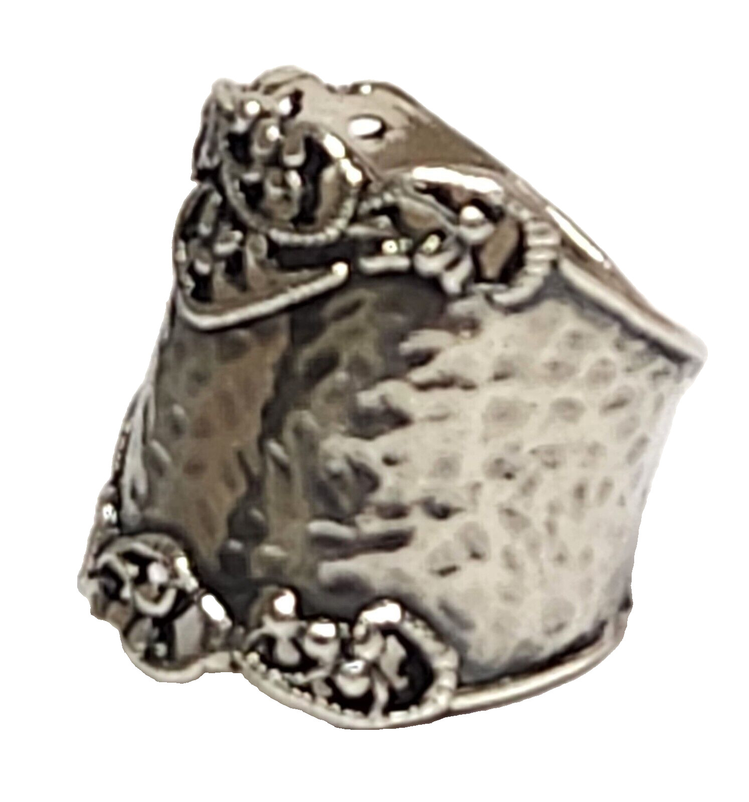 PZ PAZ Israel 925 Sterling Silver Hammered Scroll Work Cigar Band Ring Size 6