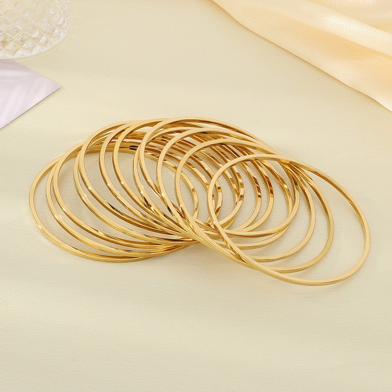 12pcs Set Bangles for Women Stainless Steel Glossy Stackable Solid Bracelet 2mm