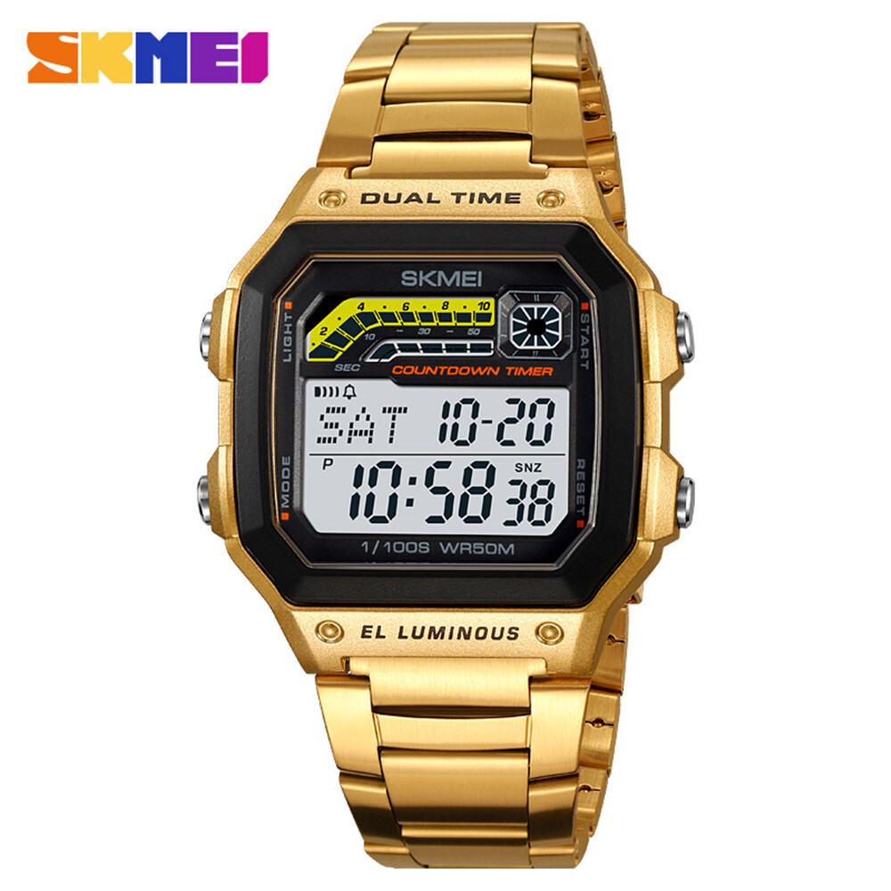 SKMEI Men Digital Watch Weekdate LED Wristwatch Male Steel Countdown Boy Watches