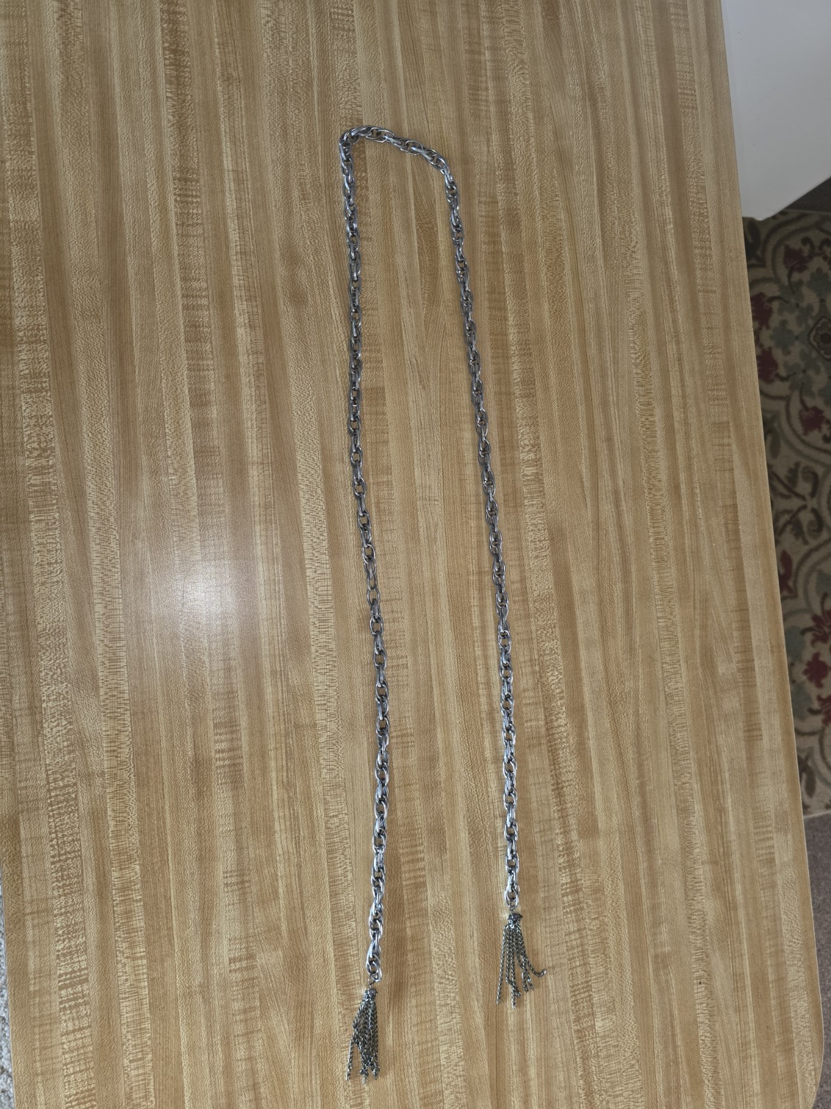 Vintage Women’s Wrap Around Long Steel Colored Metal Tasseled Necklace