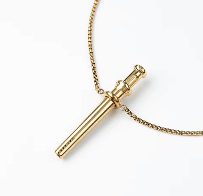 Gold Incognito Compact Bump Straw Necklace Ergonomic Snuff Tool Pendant Works