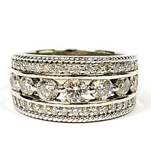 Diamond approx. 1.70 Carat 14k White Gold Wide Band Ring Size 7 3/4