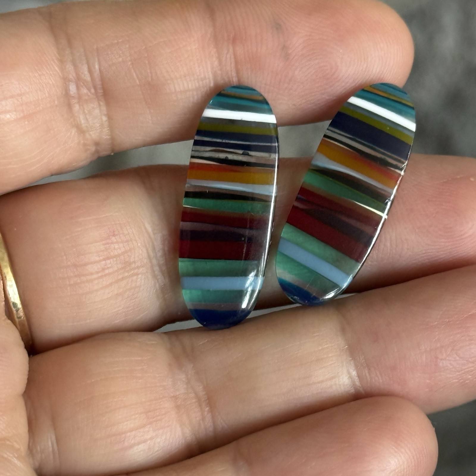 28.7×10.8×3.2mm Colorful Pair Smooth Oval California Surfite Cabochon 4 Earrings