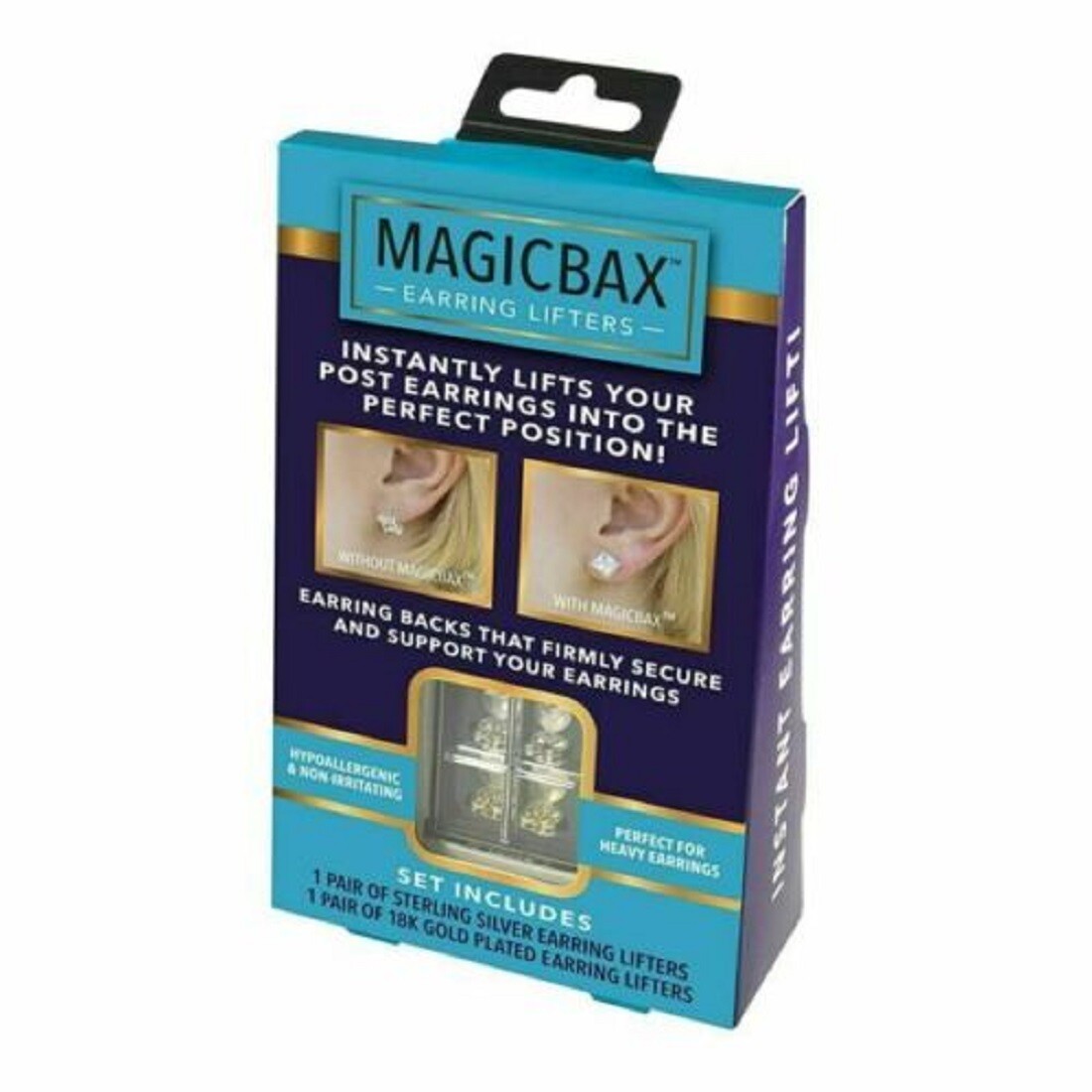 2 packs MagicBax Earring Lifters. Total of 4 pair. 2 Silver, 2 Gold #217