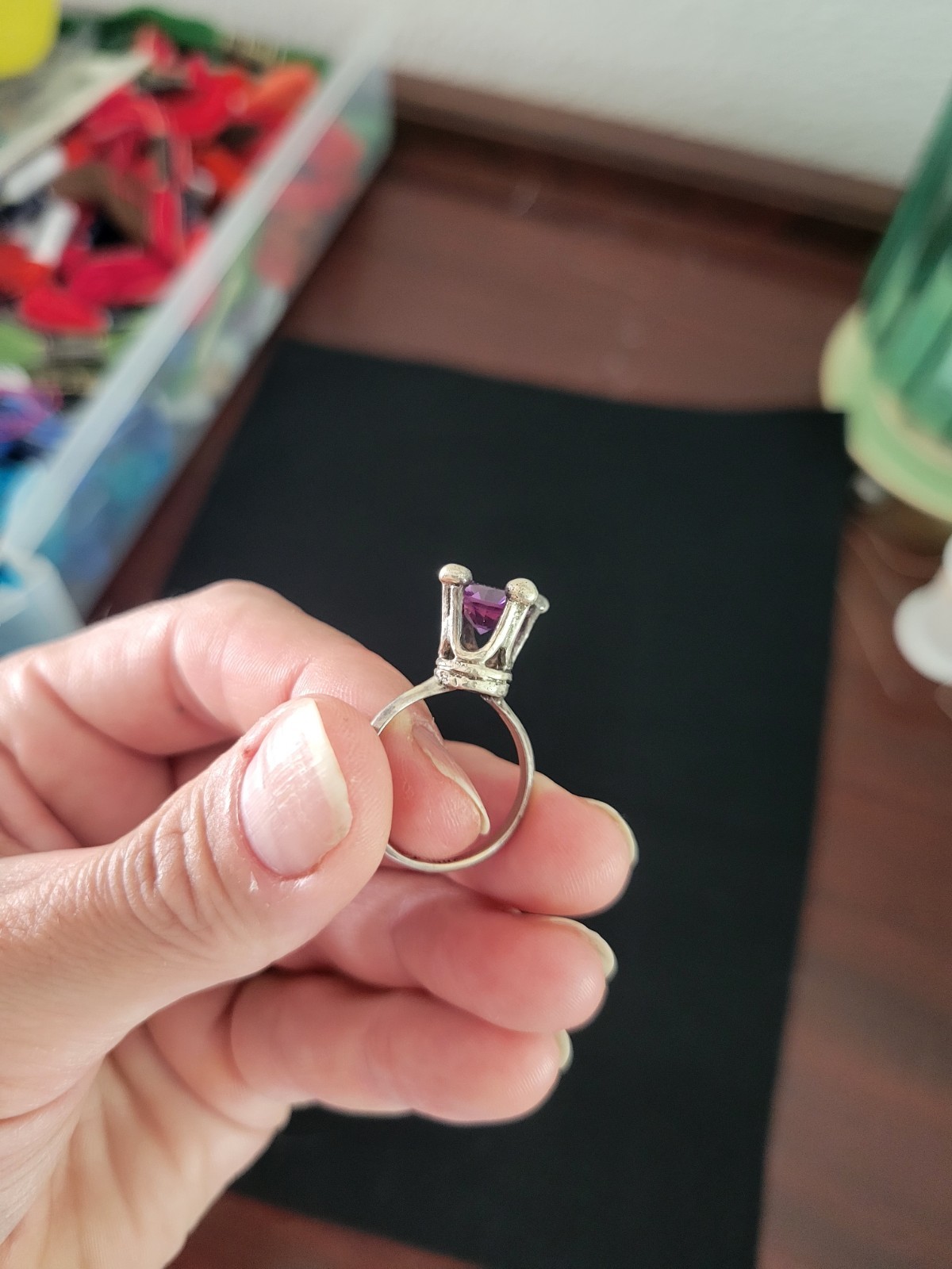 Vintage Eagle 3 Mexican Mexico Purple Amethyst Sterling Silver Crown Ring