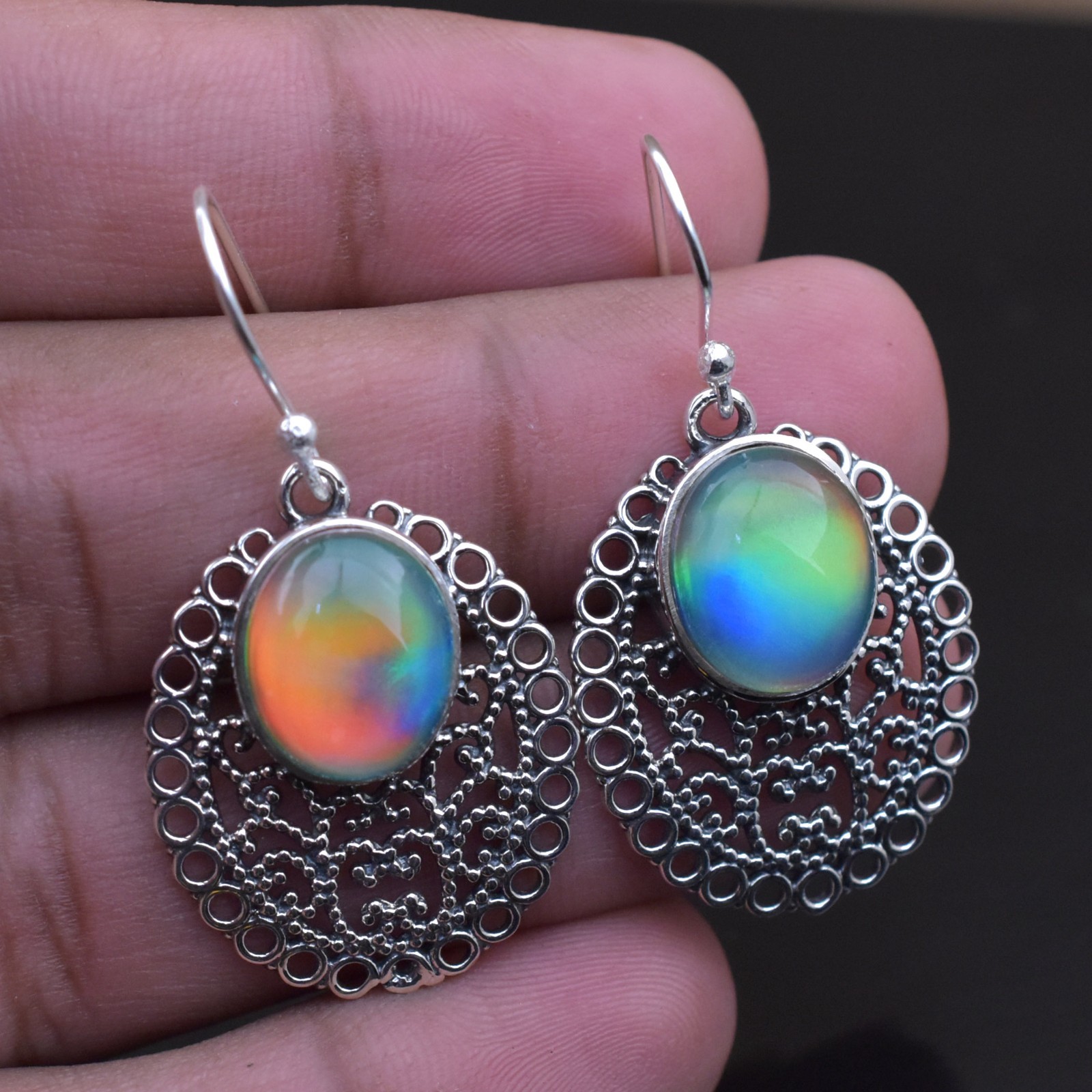 Aurora Opal Earring, 925 Sterling Silver Earrings, Handmade Boho Jewellery
