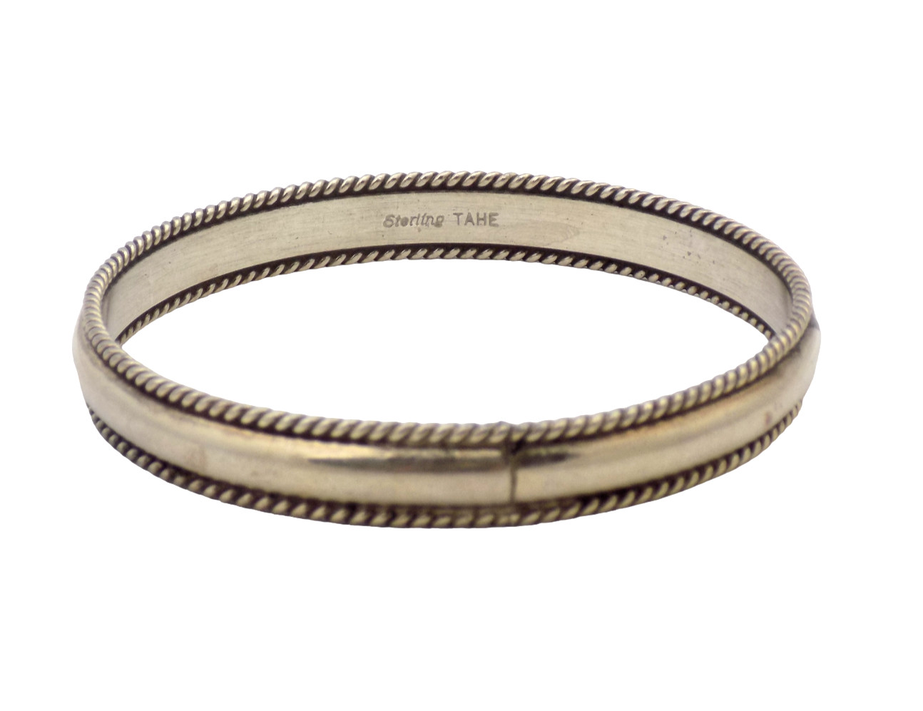 Navajo TAHE Sterling Silver 9.7MM Bangle Bracelet Size:8.25 46.7Gr #4119