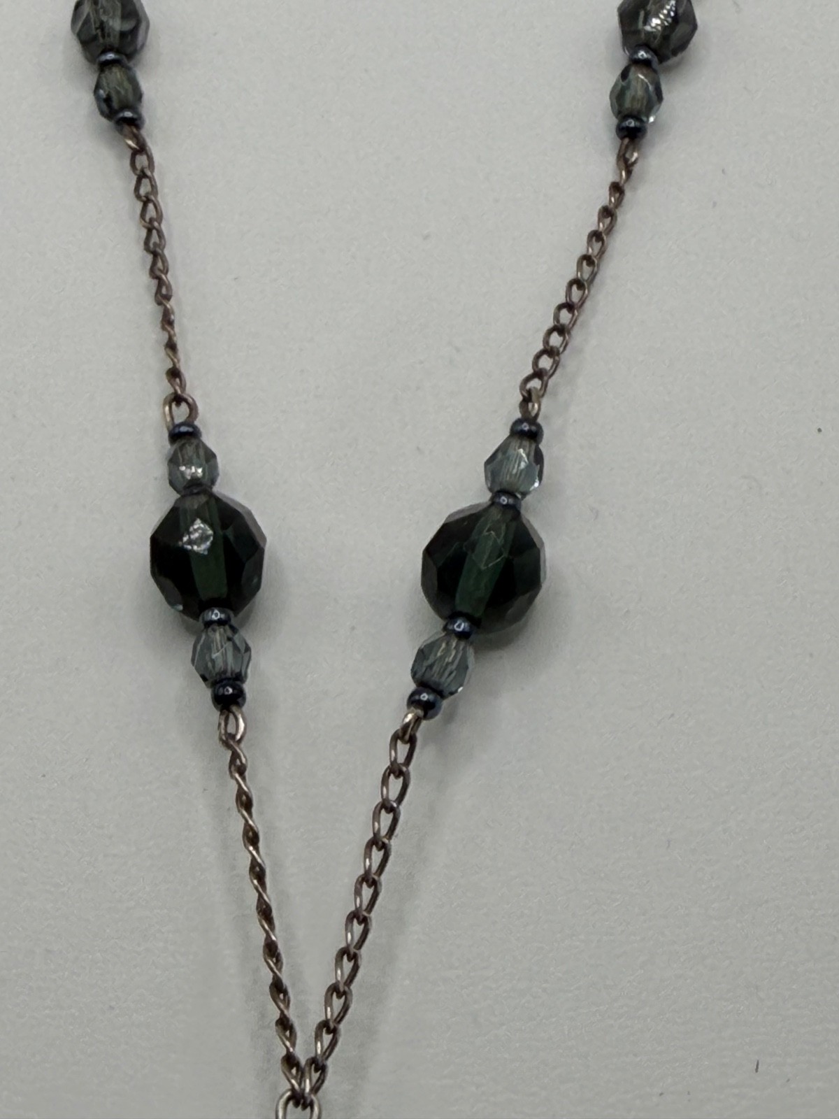 Sterling Silver Glass Blue Gray Bead Y Drop Necklace Lariat Italy 925 9.6 gram