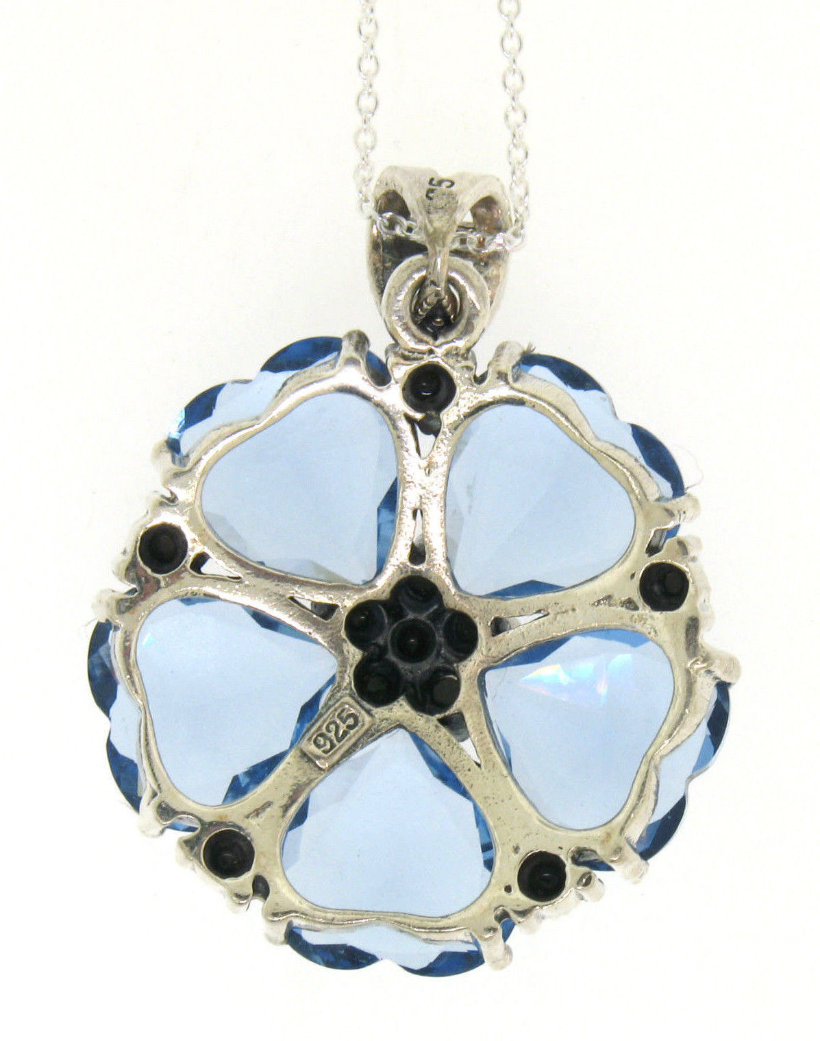 Marcasite Sterling Silver Sky Blue Topaz Heart Cluster Flower Pendant w/ Chain
