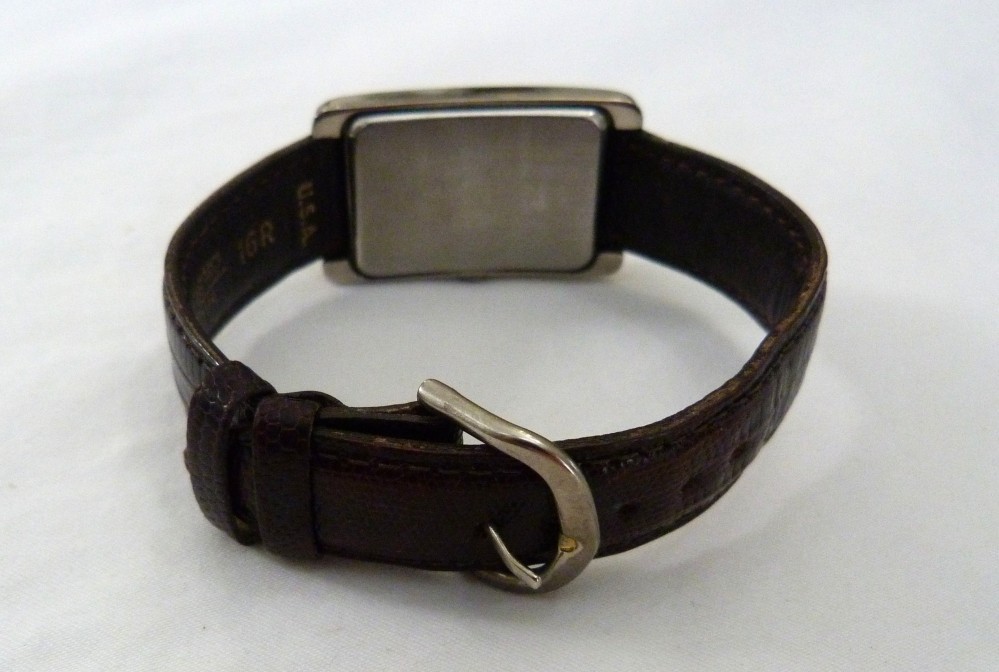 VINTAGE CALVIN KLEIN TANK WATCH STYLE TEJU LIZARD BROWN BAND 16R USA WATCH