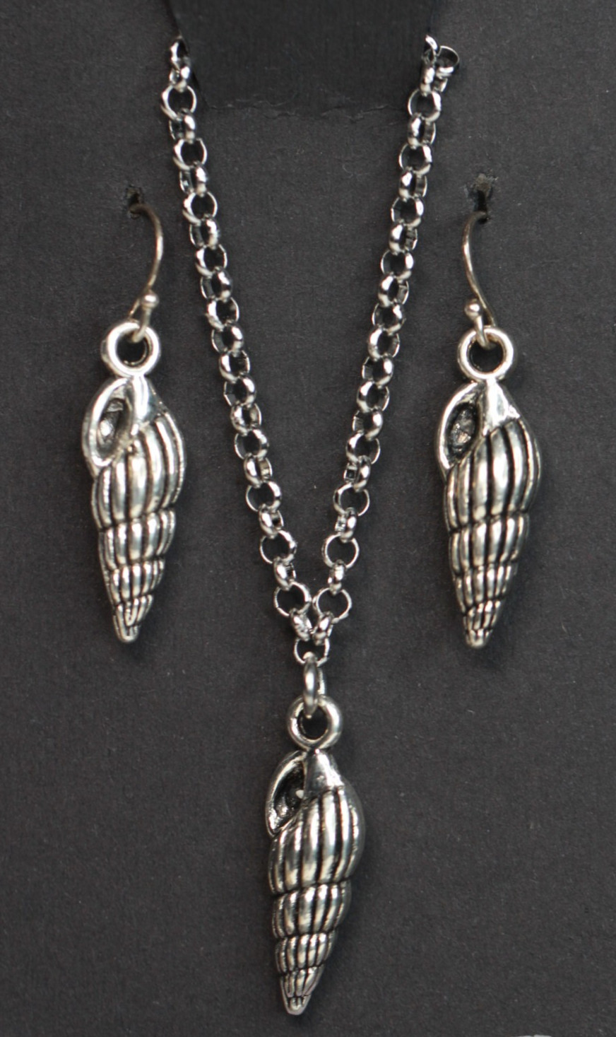 Sea Shell Necklace Set Earrings Silver Pewter Charms, Sterling Silver Hooks