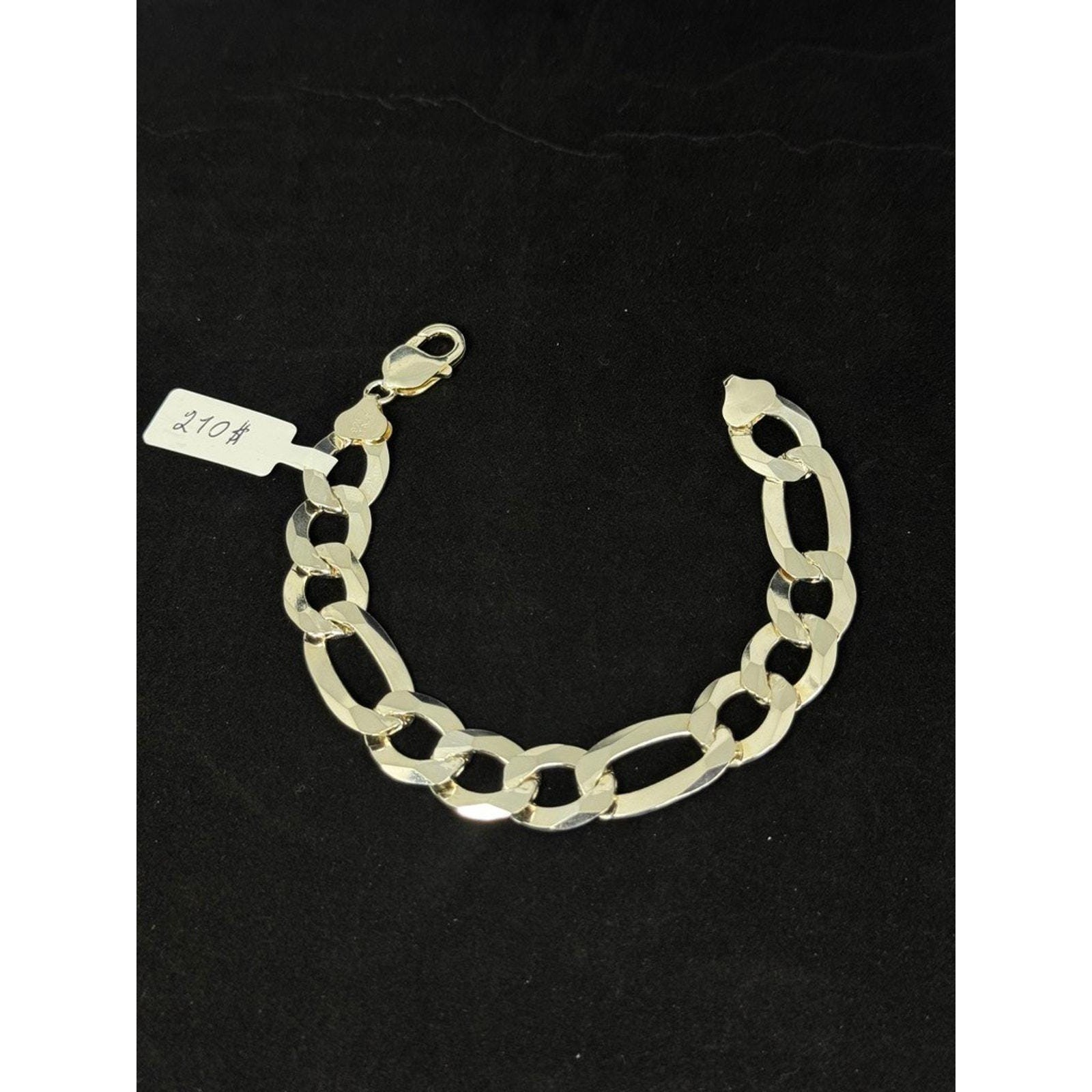 Italian Sterling Silver 925 Figaro Link Chain Bracelet 8.5 Inch 31 Grams