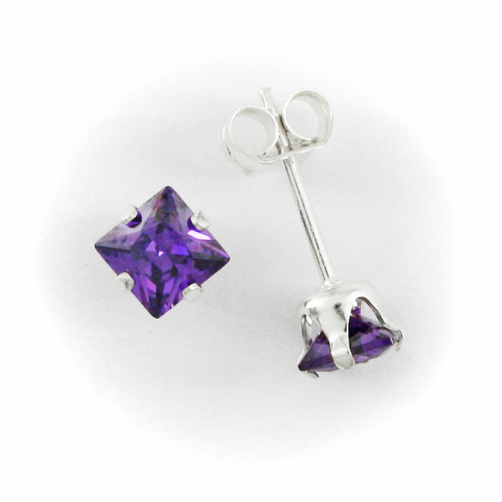 4mm Square Amethyst Simulant Post Earrings – SOLID ‘925’ Sterling Silver