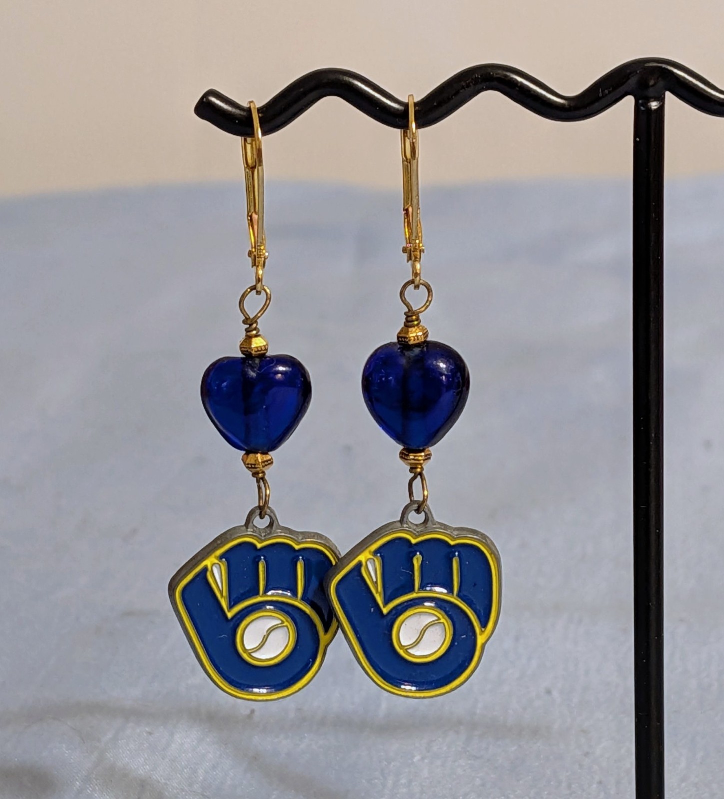 Milwaukee Brewers Baseball Dangle Earrings, Blue & Yellow, One of a Kind Design