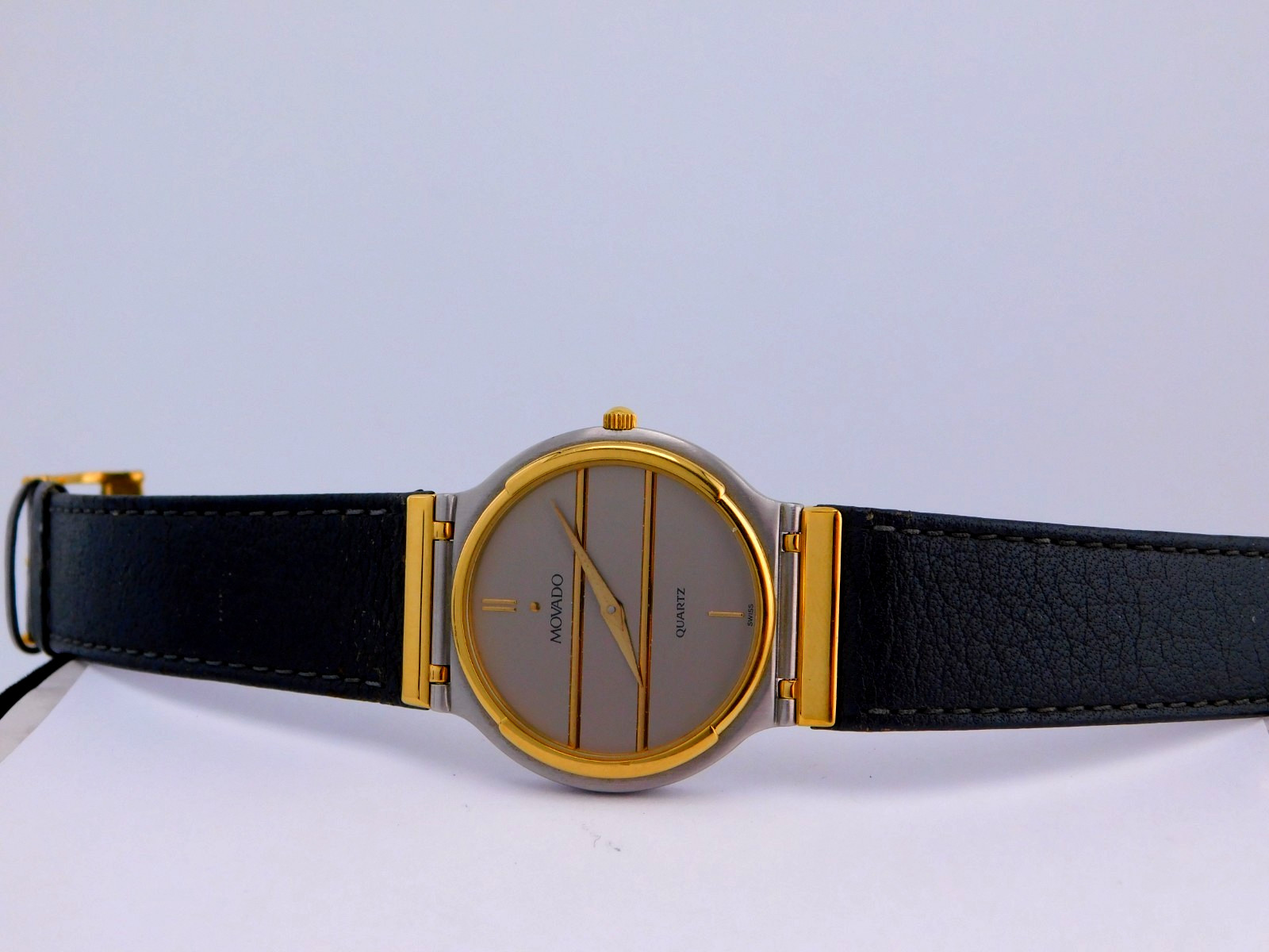 MOVADO 87-33-871 TWO-TONE 18K GP 5J SWISS QUARTZ MENS WRISTWATCH RARE W/BOX