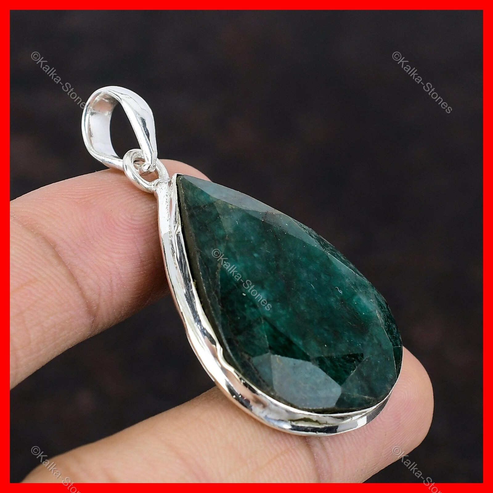 925 Sterling Silver Natural Zambian Emrald Halloween Gift New Pendant Jewelry