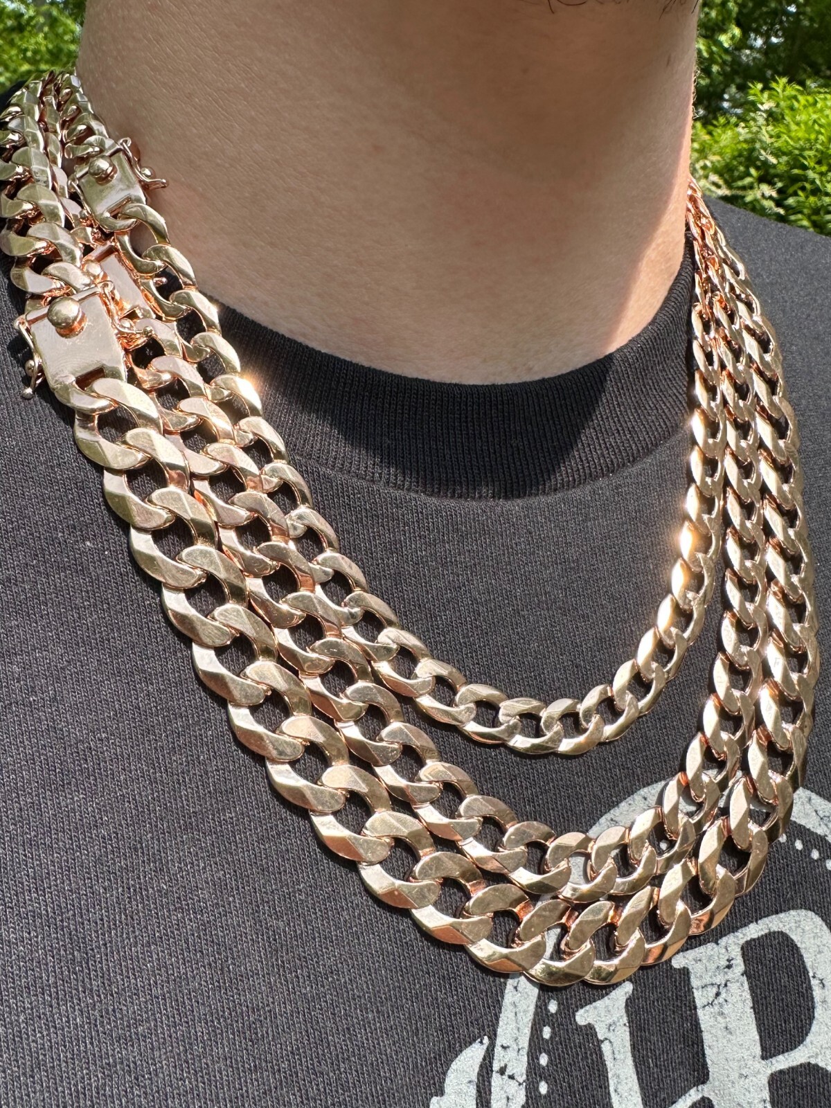 Flat Curb Cuban Link Chain Necklace 14k Rose Gold Plated 925 Silver Box Clasp