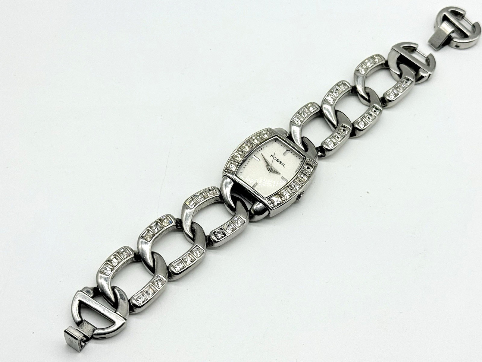 Vintage Fossil F2 Ladies Watch -Crystal Glitz Link Bracelet -Y2K -New Battery