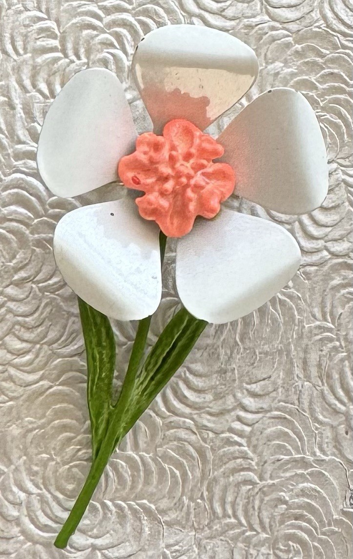 Vintage Flower Brooch Enamel On Metal