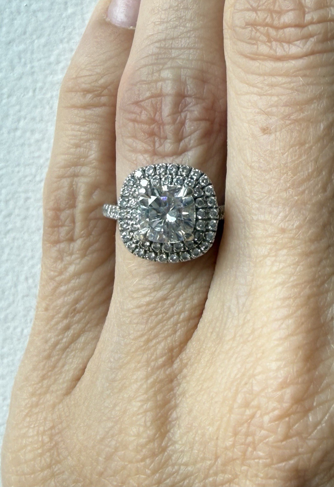 Brilliant Earth Platinum Halo Ring 7mm Cushion Moissanite Sz 4.5 Fits 4.0