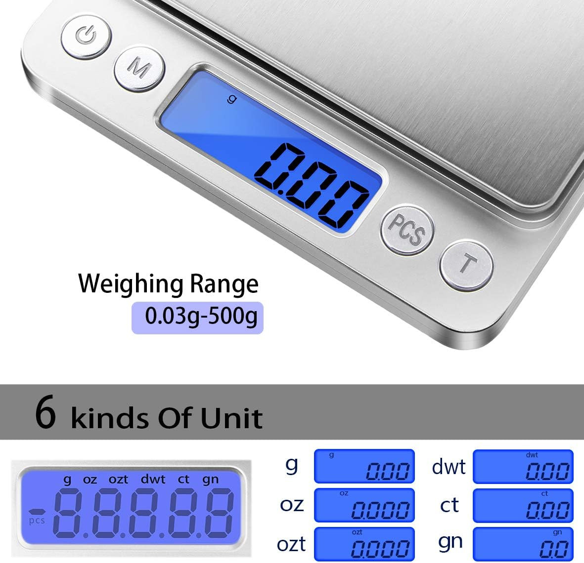 Fuzion Digital Gram Scale .01 Gram Accuracy, 500G Small Jewelry Scale, Mini Kitc