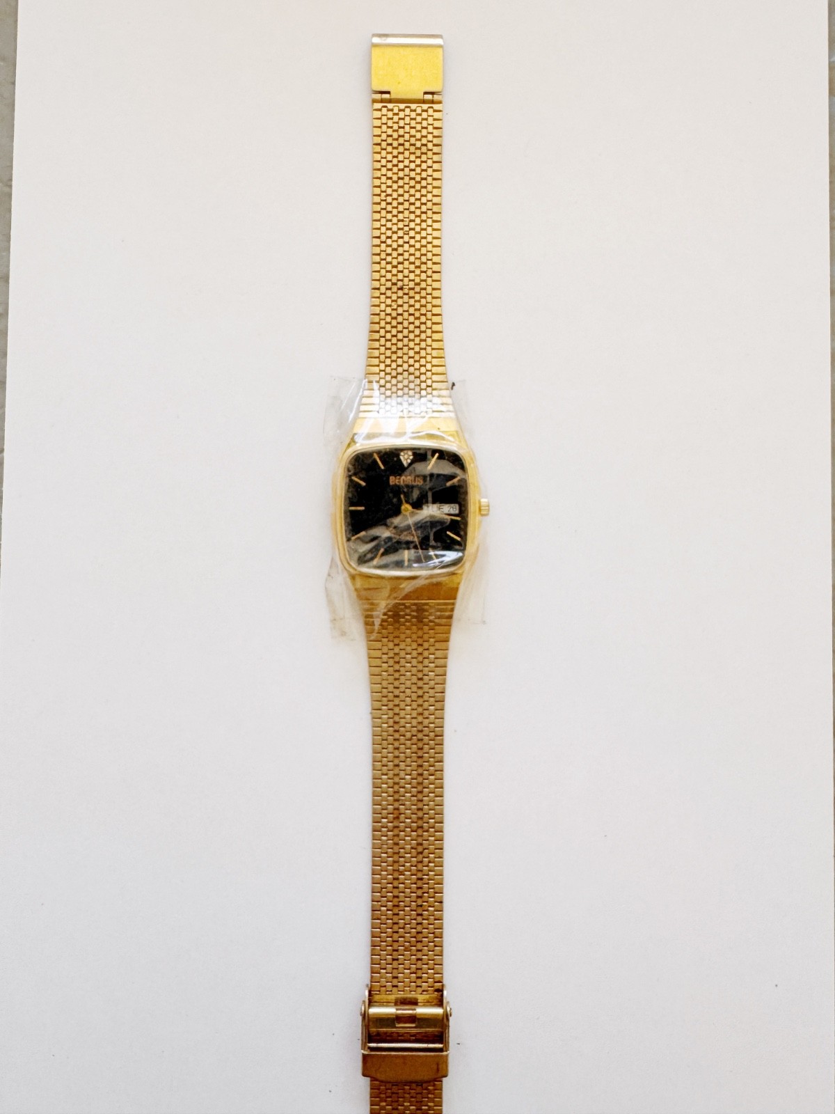Vintage Benrus Diamond Quartz Watch 30mm Gold Tone Bracelet AS-IS Repair