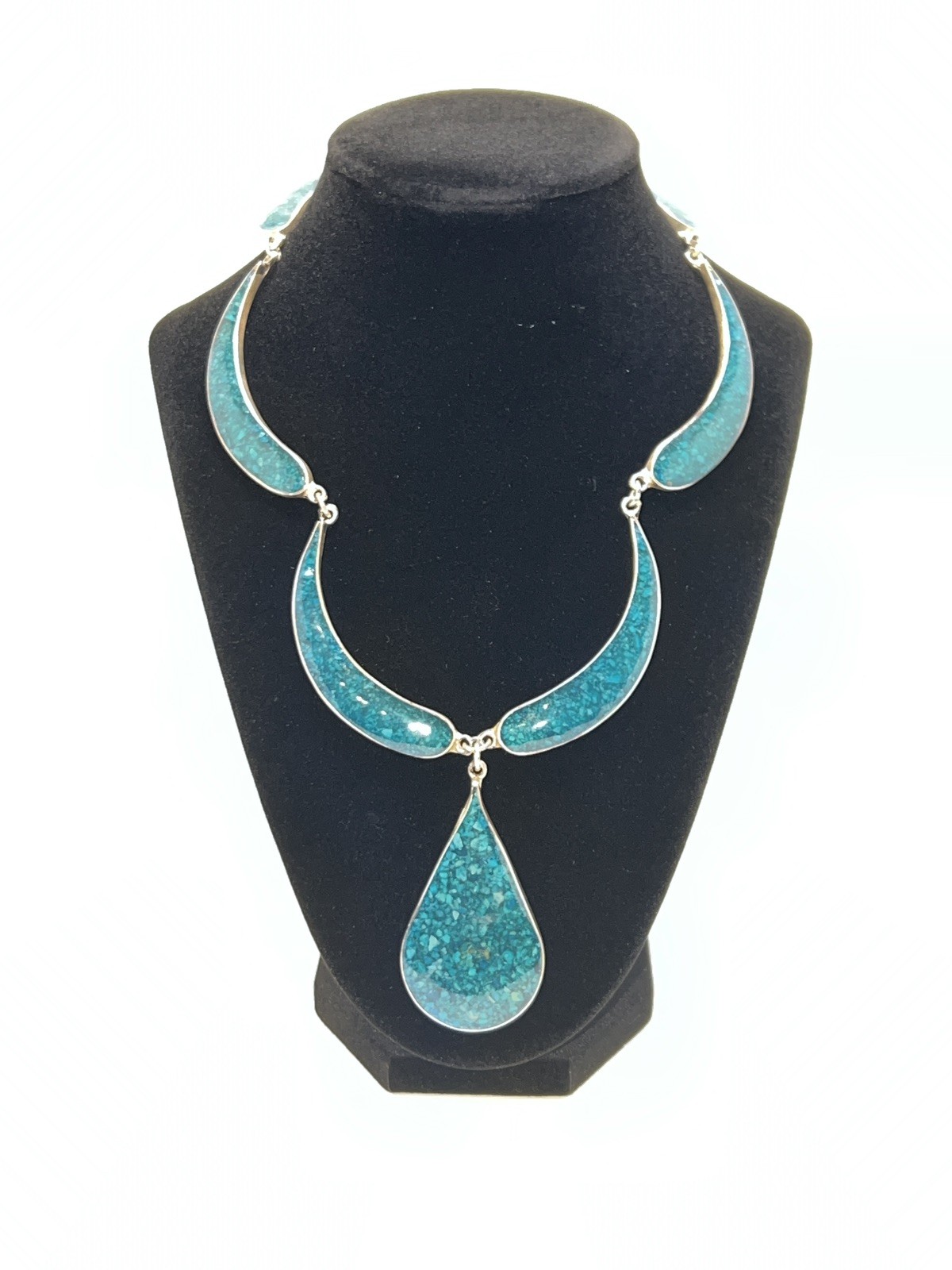 Vintage Native American South Western Sterling Silver Turquoise Inlaid Necklace