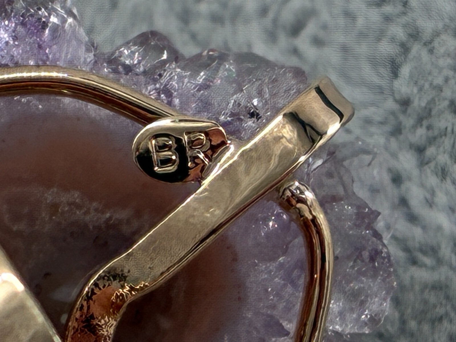 Kalifano Amethyst Stalactite Agate Gold Tone Adjustable Ring Shank Signed BR