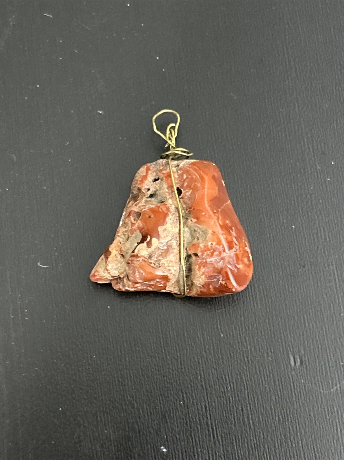 Vintage Hand Crafted Jasper Brass Wire Pendant