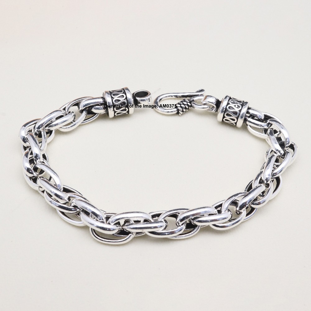 Pure 925 Sterling Silver Women Men’s Bracelet 8mm Rope Oval Link Chain 8.26inch