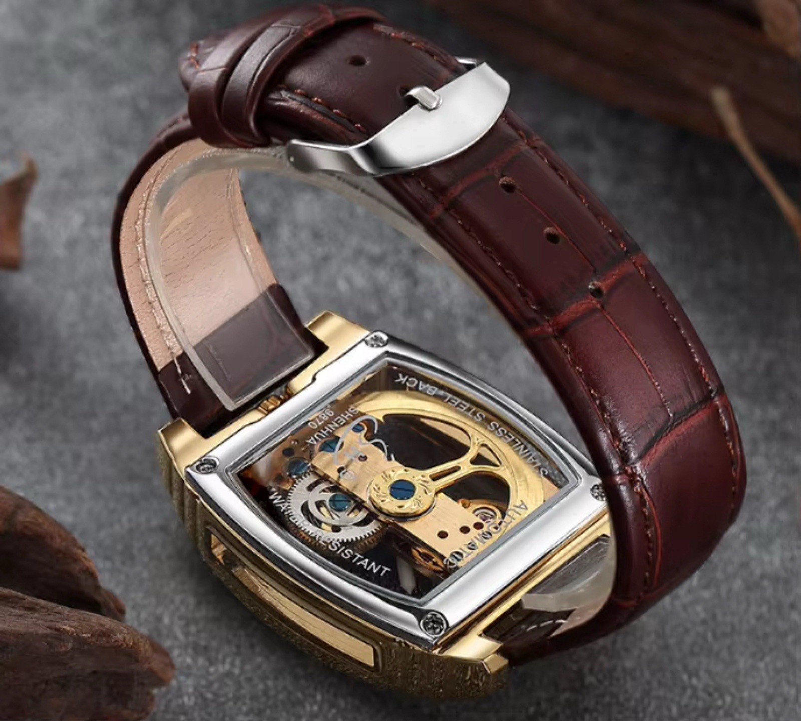 Mens Skeleton Mechanical Waterproof Luxury Watch Leather Hollow Great Gift Idea
