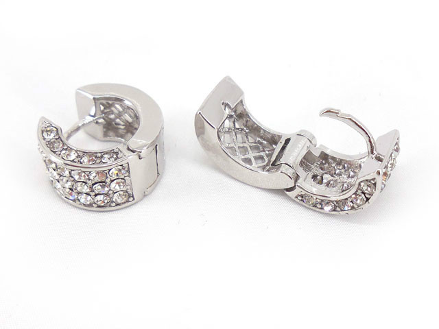 Bling Bling 3d Hoop Huggie Stud 18k White Gold Plated Crystal Earrings