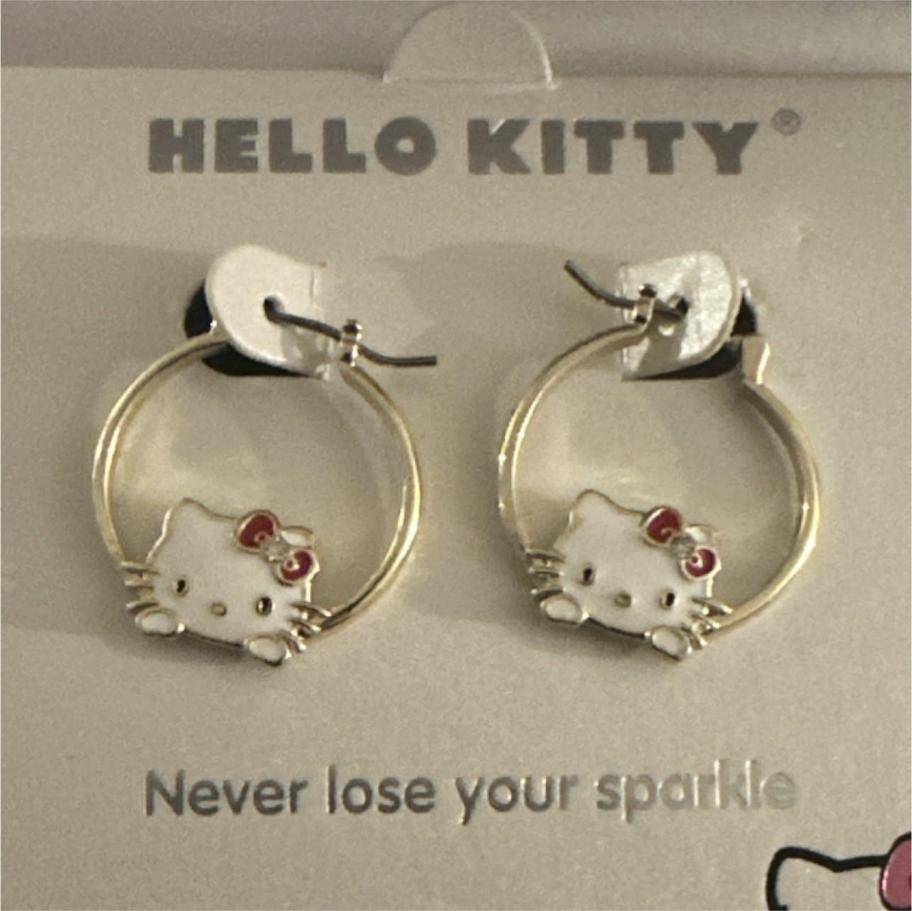 Hello Kitty Gold Flash Plated Enamel Hoop Earrings Gold White Red Cartoon