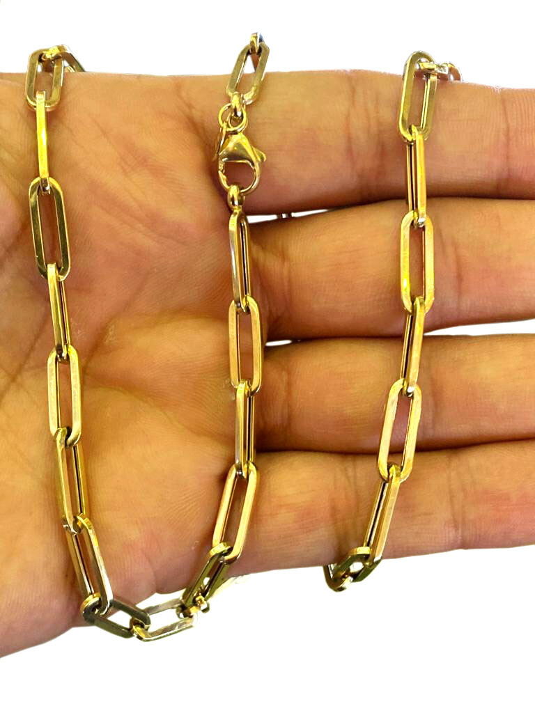14kt 5mm Yellow Gold Paper Clip Link Chain Necklace Bracelet Size 7”-30”