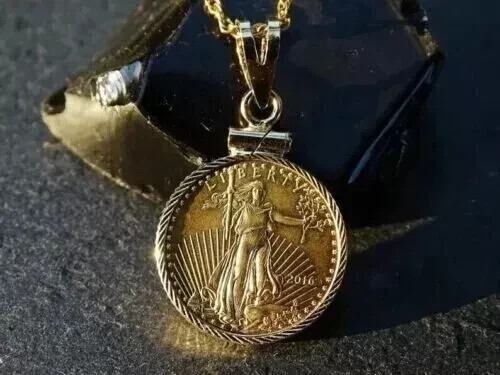 American Eagle Coin Liberty Pendant 18 Free Chain 14k Yellow Gold Plated Silver