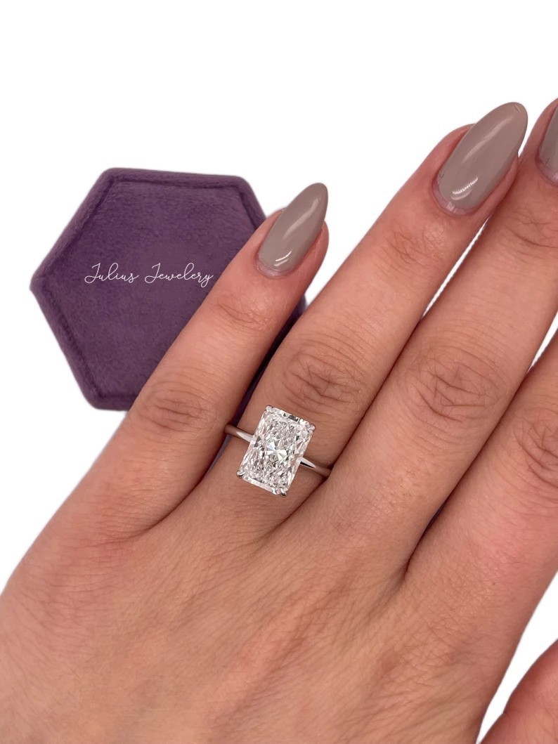 10 Cts Certified Radiant Cut Off White Diamond Ring 925 Shape Cut Treated